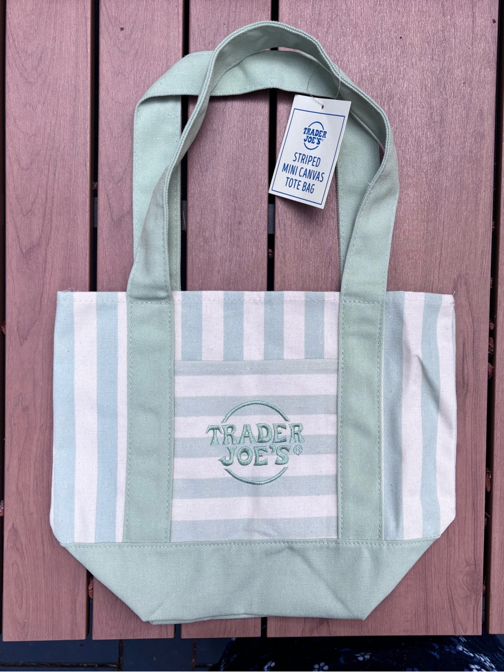 Trader Joe's Mint Green Stripe mini Canvas Tote Bag